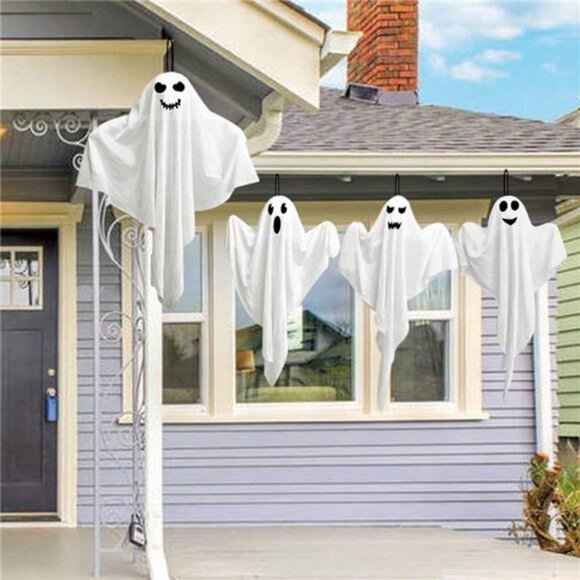 4 Pack Halloween Hanging Ghosts, 27.5" Cute Flying Ghost Decorations - Picture 2 of 8